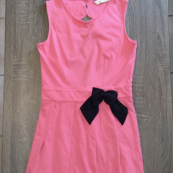 Kanva Fashion Cotton Pleated Dress Sleeveless Pink with Black Bow Size S - Picture 1 of 8